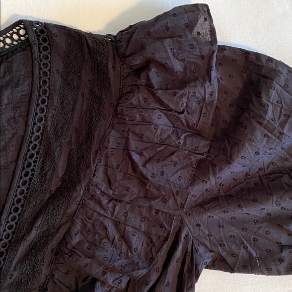 Farm Rio Plunging V-Neck Black Swiss Dot  Ruffled Eyelet Blouse bodysuit Size M - Picture 7 of 16